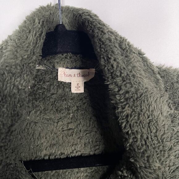 Hem & Thread Womens Small Olive Green Sherpa Fuzzy 1/4 Zip Pullover Sweatshirt - Picture 6 of 8